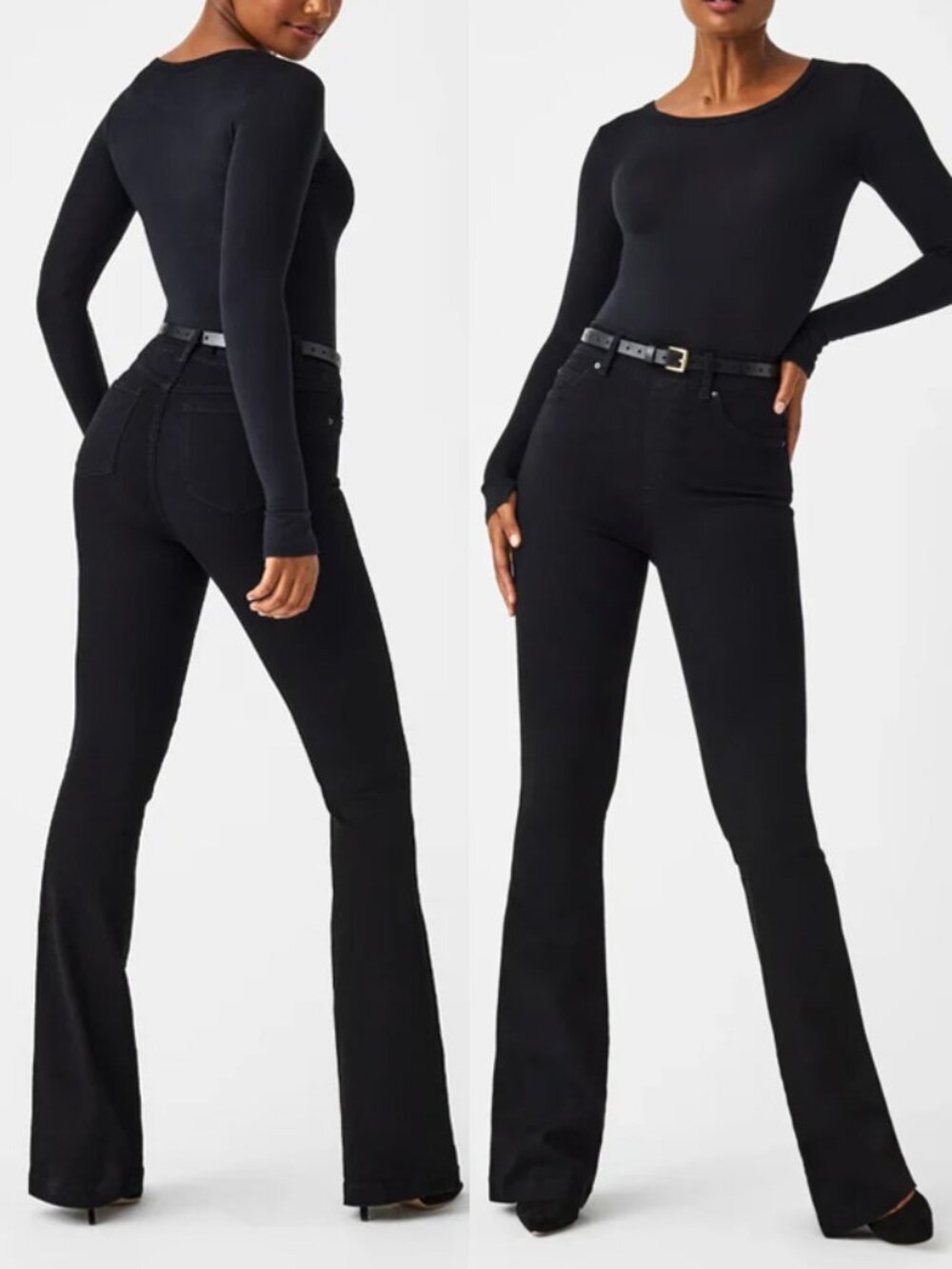 SPANXshape EveryWear Flared Pull On Jeans Black Size M Slimming Denim $138 20326